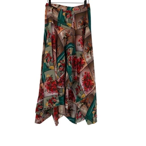Stella McCartney Multicolor Floral Asymmetric Handkerchief Hem Midi Skirt Sz 42 - Picture 2 of 7